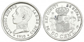 ALFONSO XIII (1885-1931). 50 Céntimos. (Ar. 2,49g/18mm). 1910 *1-0. Madrid PCV (Cal-2019-48). EBC+. Limpiada