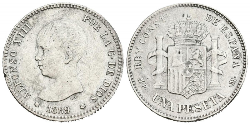 ALFONSO XIII (1885-1931). 1 Peseta. (Ar. 4,84g/23mm). 1889 *18-89. Madrid MPM. (...