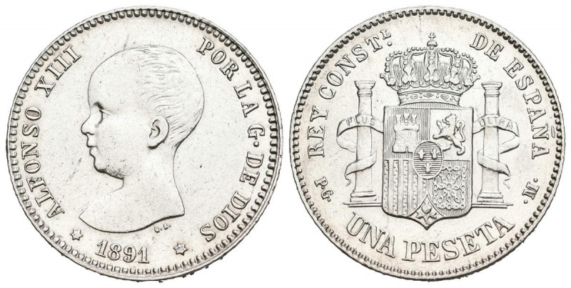 ALFONSO XIII (1885-1931). 1 Peseta. (Ar. 4,96g/23mm). 1891 *18-91. Madrid PGM. (...
