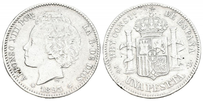 ALFONSO XIII (1885-1931). 1 Peseta. (Ar. 4,95g/23mm). 1893 *18-93. Madrid PGL. (...