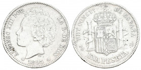 ALFONSO XIII (1885-1931). 1 Peseta. (Ar. 4,95g/23mm). 1893 *18-93. Madrid PGL. (Cal-2019-54). MBC. Visibles ambas estrellas.