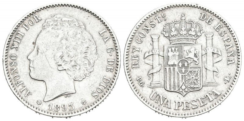 ALFONSO XIII (1885-1931). 1 Peseta. (Ar. 4,97g/23mm). 1893 *18-93. Madrid PGL. (...
