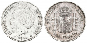 ALFONSO XIII (1885-1931). 1 Peseta. (Ar. 5,00g/23mm). 1894 *18-94. Madrid PGV. (Cal-2019-55). MBC+.