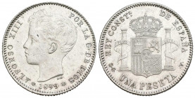 ALFONSO XIII (1885-1931). 1 Peseta. (Ar. 5,13g/23mm). 1899 *18-99. Madrid SGV. (Cal-2019-57). SC. Brillo original 
