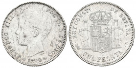 ALFONSO XIII (1885-1931). 1 Peseta. (Ar. 5,01g/23mm). 1900 *19-00. Madrid SMV. (Cal-2019-59). EBC-. Marquitas.