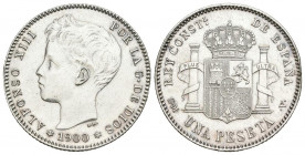 ALFONSO XIII (1885-1931). 1 Peseta. (Ar. 4,90g/23mm). 1900 *19-00. Madrid SMV. (Cal-2019-59). EBC. Limpiada.