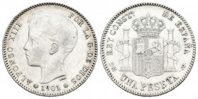 ALFONSO XIII (1885-1931). 1 Peseta. (Ar. 4,97g/23mm). 1901 *19-01. Madrid SMV. (Cal-2019-60). MBC+.
