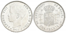 ALFONSO XIII (1885-1931). 1 Peseta. (Ar. 4,95g/23mm). 1901 *19-01. Madrid SMV. (Cal-2019-60). MBC+/EBC.