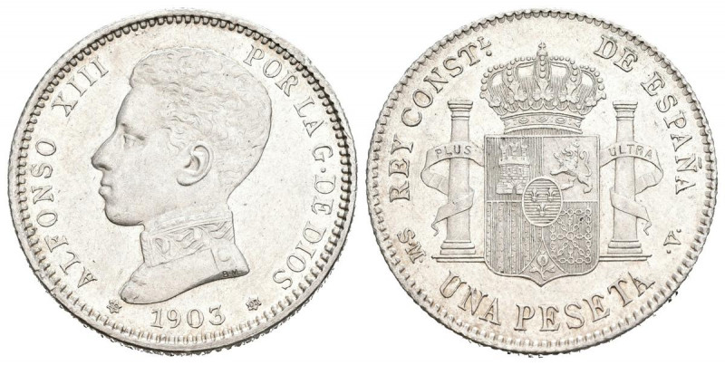 ALFONSO XIII (1885-1931). 1 Peseta. (Ar. 5,05g/23mm). 1903 *19-03. Madrid SMV. (...