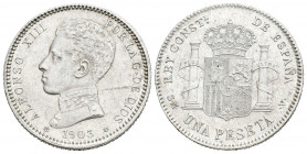 ALFONSO XIII (1885-1931). 1 peseta. (Ar. 4,90g /23mm). 1903 * 19-03. Madrid SMV. (Cal-2019-67). EBC. Brillo original