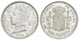 ALFONSO XIII (1885-1931). 1 peseta. (Ar. 4,96g /23mm). 1904 * 19-04. Madrid SMV. (Cal-2019-68). EBC+. Brillo original.