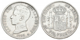 ALFONSO XIII (1885-1931). 1 Peseta. (Ar. 4,85g/23mm). 1905 *19-05. Madrid SMV. (Cal-2019-70). MBC-.