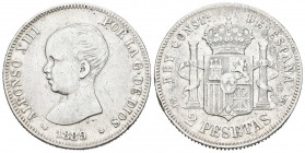 ALFONSO XIII (1885-1931). 2 Pesetas. (Ar. 9,92g/27mm). 1889 *18-89. Madrid MPM. (Cal-2019-82). MBC.