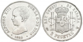 ALFONSO XIII (1885-1931). 2 Pesetas. (Ar. 10,03g/27mm). 1889 *18-89. Madrid MPM. (Cal-2019-82). EBC-. Limpiada. Golpecito en canto.