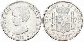 ALFONSO XIII (1885-1931). 2 Pesetas. (Ar. 10,02g/27mm). 1892*18-92. Madrid PGM. (Cal-2019-85). MBC. Marquitas. Limpiada.