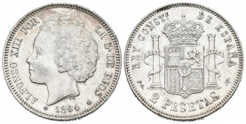 ALFONSO XIII (1885-1931). 2 Pesetas. (Ar. 9,98g/27mm). 1894 *18-94. Madrid PGV. (Cal-2019-86). MBC+. Bonita pieza.