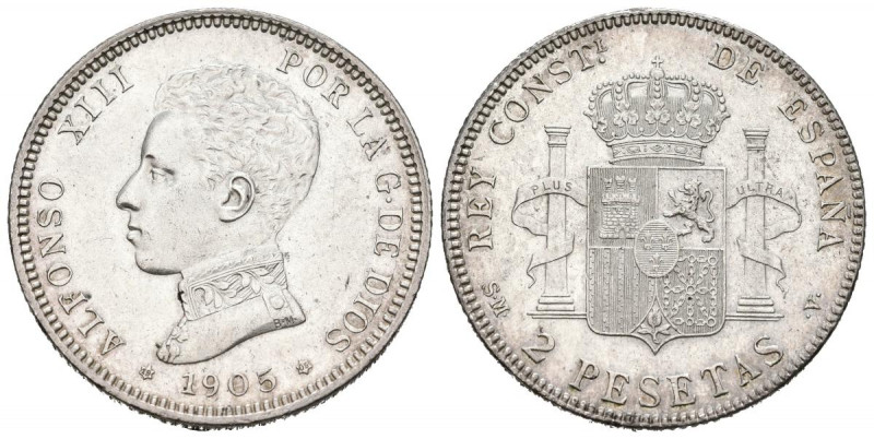 ALFONSO XIII (1885-1931). 2 Pesetas. (Ar. 9.94g/27mm). 1905 *19-05. Madrid SMV. ...