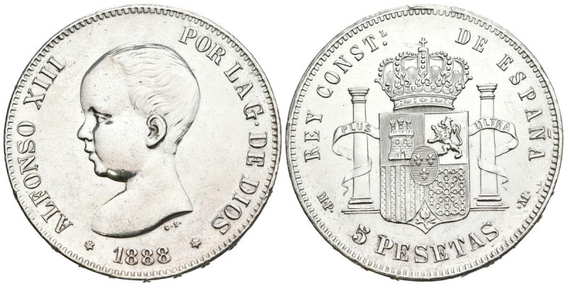 ALFONSO XIII (1885-1931). 5 Pesetas. (Ar. 24.86g/37mm). 1888 *18-88. Madrid MPM....