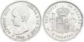 ALFONSO XIII (1885-1931). 5 Pesetas. (Ar. 24.81g/37mm). 1889 *18-89. Madrid MPM. (Cal-2019-93). EBC-. Golpe en canto y leves marquitas.