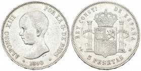 ALFONSO XIII (1885-1931). 5 Pesetas. (Ar. 24,71g/37mm). 1890 *18-90. Madrid PGM. (Cal-2019-97). MBC+.