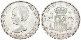 ALFONSO XIII (1885-1931). 5 Pesetas. (Ar. 25,04g/37mm). 1892 *18-92. Madrid PGM. (Cal-2019-99). MBC/MBC+.