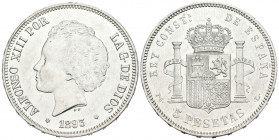 ALFONSO XIII (1885-1931). 5 Pesetas. (Ar. 25,03g/37mm). 1893 *18-93. Madrid PGL. (Cal-2019-102). EBC-/EBC. Limpiada.