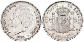 ALFONSO XIII (1885-1931). 5 Pesetas. (Ar. 25,00g/37mm). 1893 *18-93. Madrid PGV. (Cal-2019-103). MBC. Escasa. Pátina.
