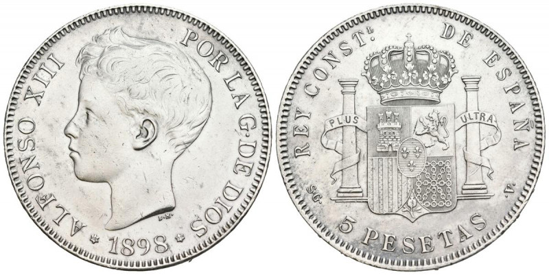 ALFONSO XIII (1885-1931). 5 Pesetas. (Ar. 25,10g/37mm). 1898 *18-98. Madrid SGV....