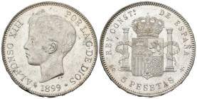 ALFONSO XIII (1885-1931). 5 Pesetas. (Ar. 25,14g/37mm). 1899 *18-99. Madrid SGV. (Cal-2019-110). SC-. Grieta. Brillo original.
