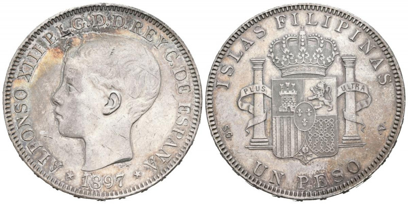 ALFONSO XIII (1885-1931). 1 Peso. (Ar. 25,15g/37mm). 1897. Manila SGV. (Cal-2019...