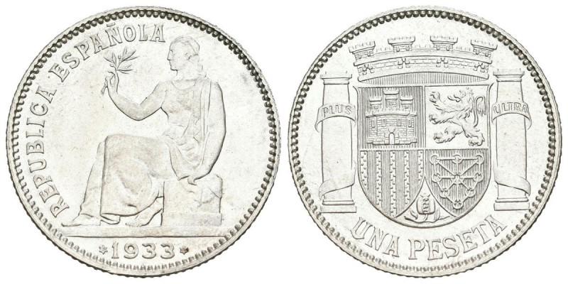 II REPÚBLICA (1931-1936). 1 Peseta. (Ar. 5,04g /23mm). 1933 *3-4. Madrid. (Cal-2...