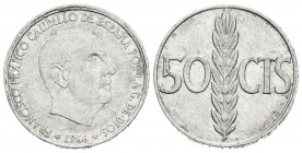 ESTADO ESPAÑOL (1939-1975). 50 Céntimos. (Ni. 0,97g/20mm). 1966 *19-68. Madrid. (Cal-32). Reverso girado 315º. EBC.