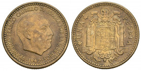 ESTADO ESPAÑOL (1936-1975). 1 Peseta. (Al-Cu. 3,56g/20mm). 1947 *19-54. Madrid. (Cal-2019-54). EBC. Precioso tono.