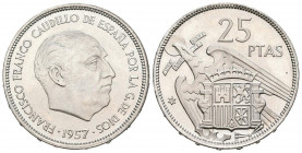 ESTADO ESPAÑOL (1936-1975). 25 Pesetas. (Ni. 8,42g/27mm). 1957 *72. Madrid. (Cal-2019-127). SC. Pleno brillo.