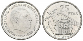 ESTADO ESPAÑOL (1936-1975). 25 Pesetas. (Ni. 8,58g/27mm). 1957 *75. Madrid. (Cal-2019-130). SC. Brillo original.