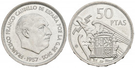 ESTADO ESPAÑOL (1939-1975). 50 Pesetas. (Ni. 12,64g/30mm). 1957 *69. Madrid. (Cal-2019-138). SC. Rara.