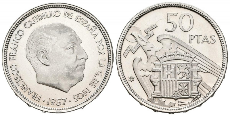 ESTADO ESPAÑOL (1936-1975). 50 Pesetas. (Ni. 12,61g/30mm). 1957 *74. Madrid. (Ca...