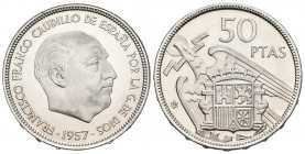 ESTADO ESPAÑOL (1936-1975). 50 Pesetas. (Ni. 12,61g/30mm). 1957 *74. Madrid. (Cal-2019- 143). SC. Brillo espejo.