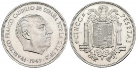 ESTADO ESPAÑOL (1936-1975). 5 Peseta (Al-Cu. 13,99g/32mm). 1947 *E-51. Exposición Nacional de Numismática. (Cal-2019-153). PROOF. Hojitas saltadas en ...