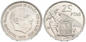 ESTADO ESPAÑOL (1936-1975). 25 Pesetas. (Ni. 8,52g/26mm). 1957 *BA. (Cal-2019-155). I Exposición Iberoamericana de Numismática y Medallística. SC-. Ma...