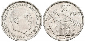 ESTADO ESPAÑOL (1936-1975). 50 Pesetas. (Ni. 12,52g/30mm). 1957 *BA. (Cal-2019-156). I Exposición Iberoamericana de Numismática y Medallística. EBC+. ...