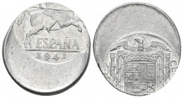 ESTADO ESPAÑOL (1936-1975). 10 Céntimos. (Al. 1,85g/24mm). 1941. Madrid. (Cal-2019-8). PLUS. EBC+. Acuñación muy desplazada: 8 mm.