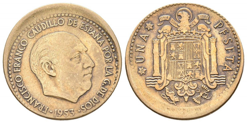 ESTADO ESPAÑOL (1936-1975). 1 Peseta. (Al-Cu. 3,44g/21mm). 1953 *19-56. Madrid. ...