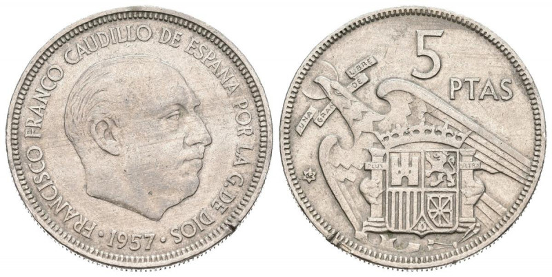 ESTADO ESPAÑOL (1936-1975). 5 Pesetas. (Ni. 5,45g/23mm). 1957 *62. (Cal-2019-102...