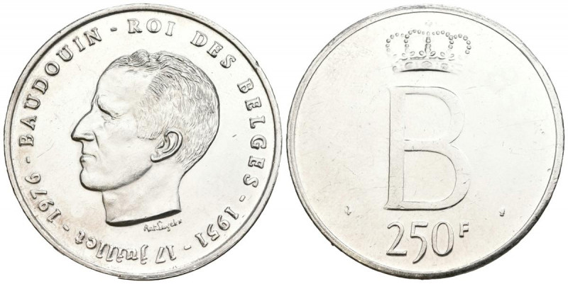 BÉLGICA. 250 Francs (Ar. 25,22g/37mm). 1976. Balduino. Leyenda en francés. (Km#1...