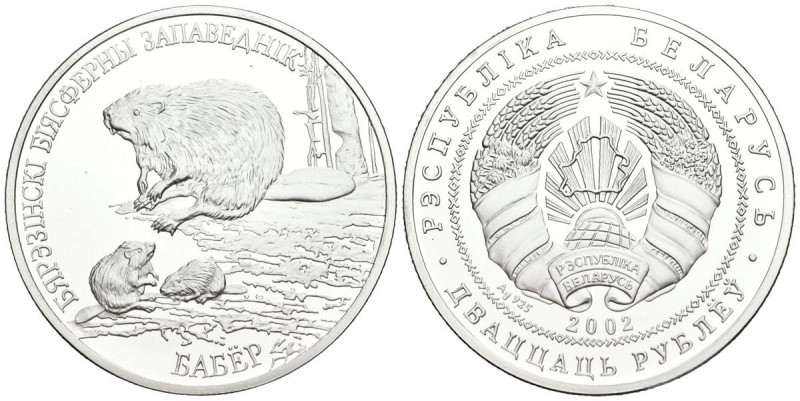 BIELORRUSIA. 20 Rublos (Ar. 33,81g/39mm). 2002. Varsovia. Reserva de la Biosfera...