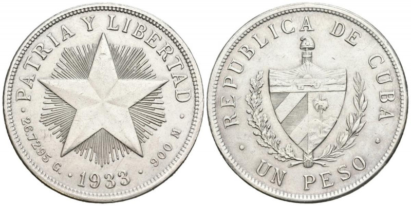 CUBA. 1 Peso (Ar. 26,67g/38mm). 1933. (Km#15.2). MBC+.