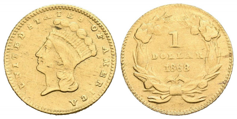 ESTADOS UNIDOS. 1 Dollar. (Au. 1,64g/15mm). 1868. Philadelphia. (Km#86). MBC-. R...