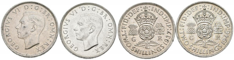 GRAN BRETAÑA. Conjunto de 2 monedas de 2 Shillings acuñados en 1937 y 1946. Jorg...