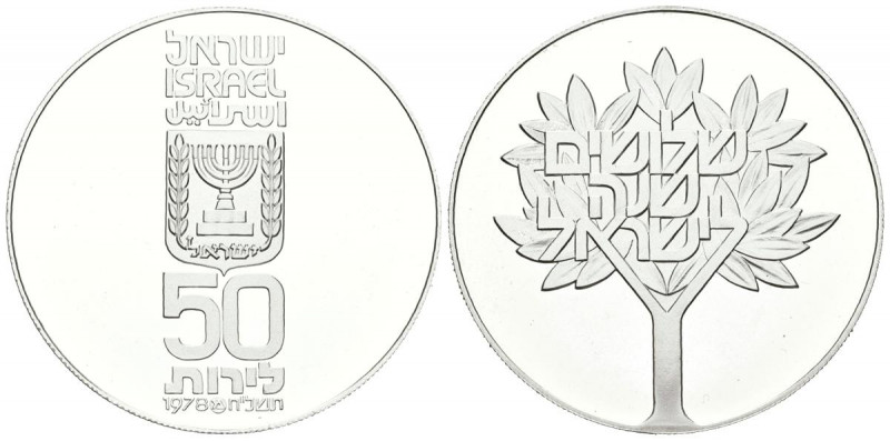 ISRAEL. 50 Lirot. (Ar. 20,08g/34mm). 1978. Jerusalén. 30 Aniversario Independenc...